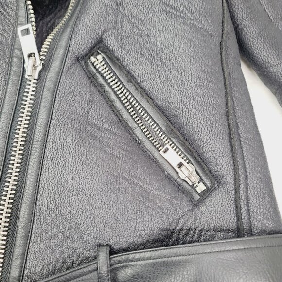 Zara Women's Black Aviator Faux Leather Shearling Double-Faced Biker Jacket XS - Picture 5 of 11